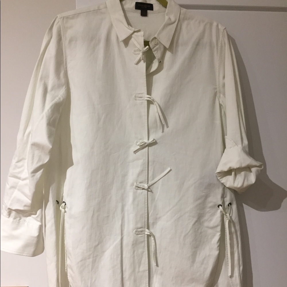 Coach cotton linen button down with ties size 8